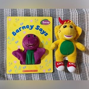 Barney Puppet Board Book & BJ 9” Plush Lot Fisher Price Lyons Group Dinosaur